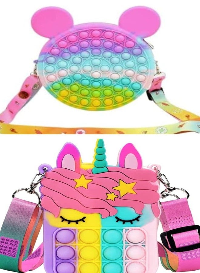 Napp Mall حقيبة NAPP MALL Combo Crossbody Popit للأطفال، حقيبة Popit للبنات، لعبة Pop It Fidget، حقيبة كتف، حقيبة Fidget، ألعاب تخفيف التوتر، حقيبة poppet للأطفال، حقيبة popping للأطفال (ميكي يونيكورن) - Image 1